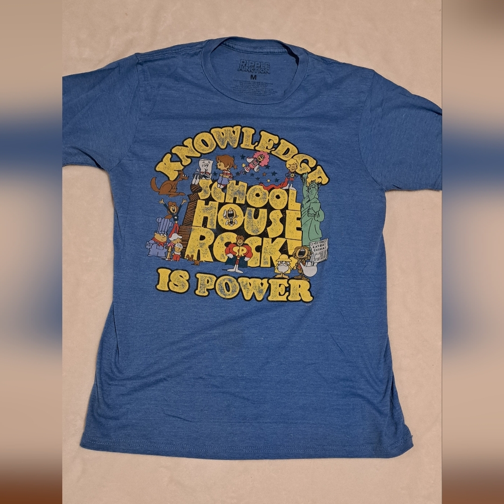 Vintage gold, Schoolhouse Rock tee, size med, nifty fifty blend, no stains